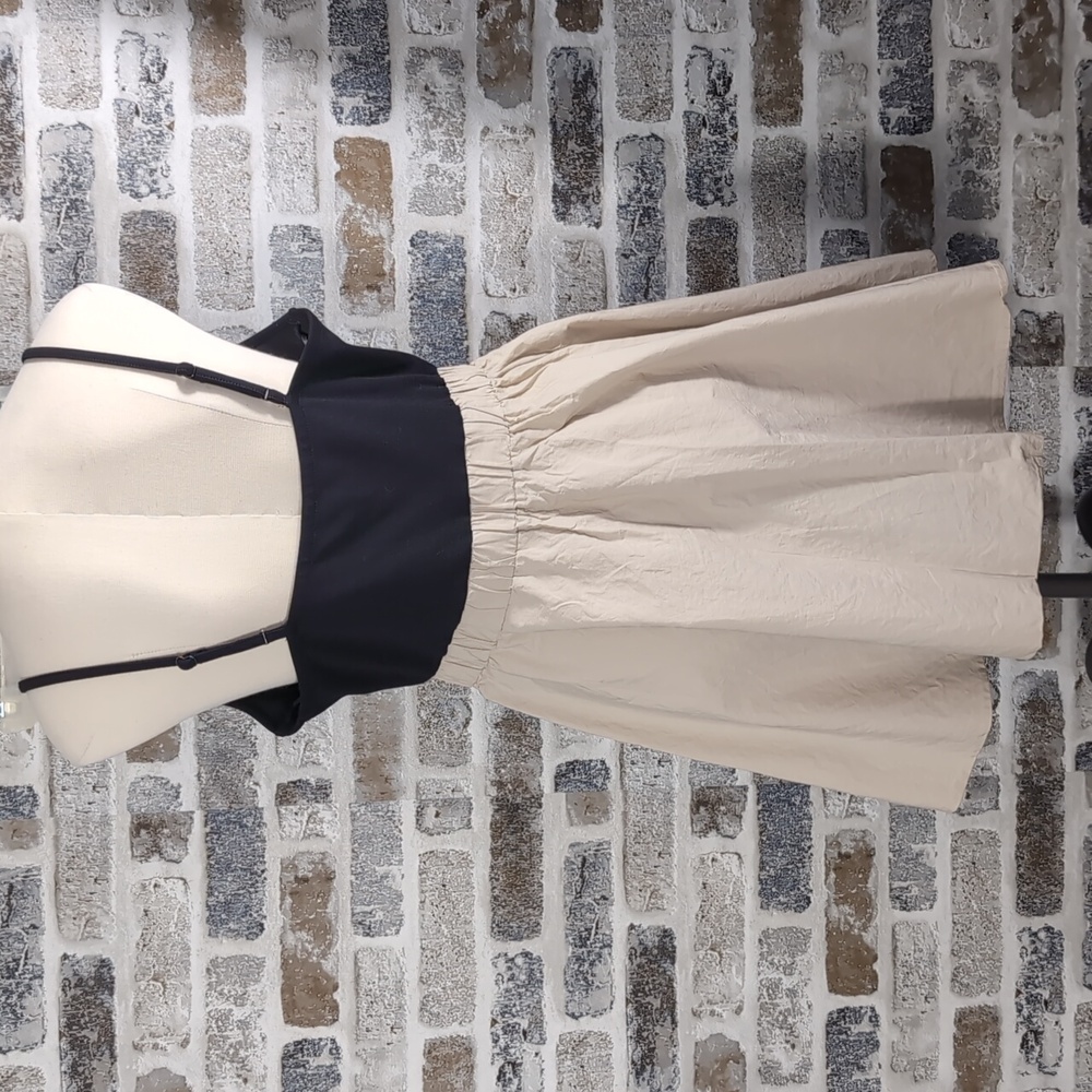 Anthropologie Maeve Sleeveless Twofer A-Line Mini Dress in black and stone-cream - Picture 3 of 7